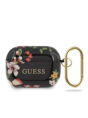 Husa Apple Airpods Pro, Guess, Flower Collection N.4, Negru